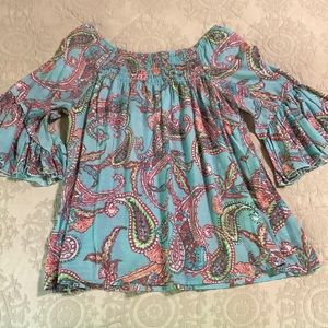 Lg Spense Brand off shoulder top with colorful paisley design. New with tags.